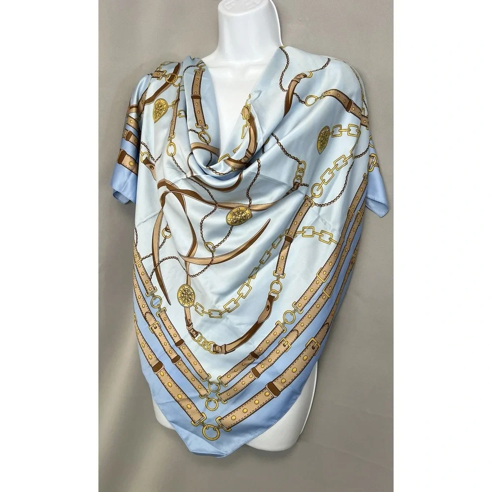 Womens Scarf Chains‎ Blue Polyester Made In Italy 34x34